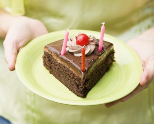 slice of a chocolate birthday cake