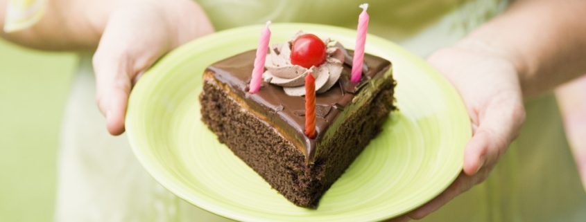 slice of a chocolate birthday cake