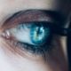 close up of a woman's blue eye