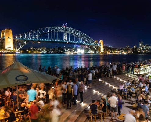 a large gathering at the Sydney Harbour Bridge